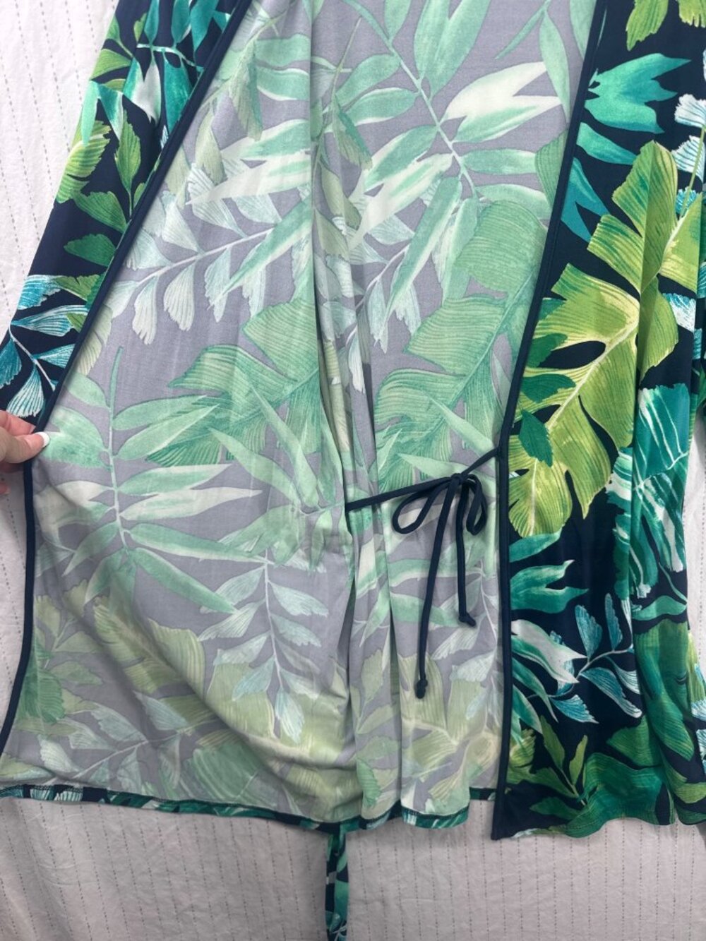 Lilac + London Womens Wrap Robe Sz L Knit Tropical Beachy Comfy LoungeWear Palm - Picture 4 of 10